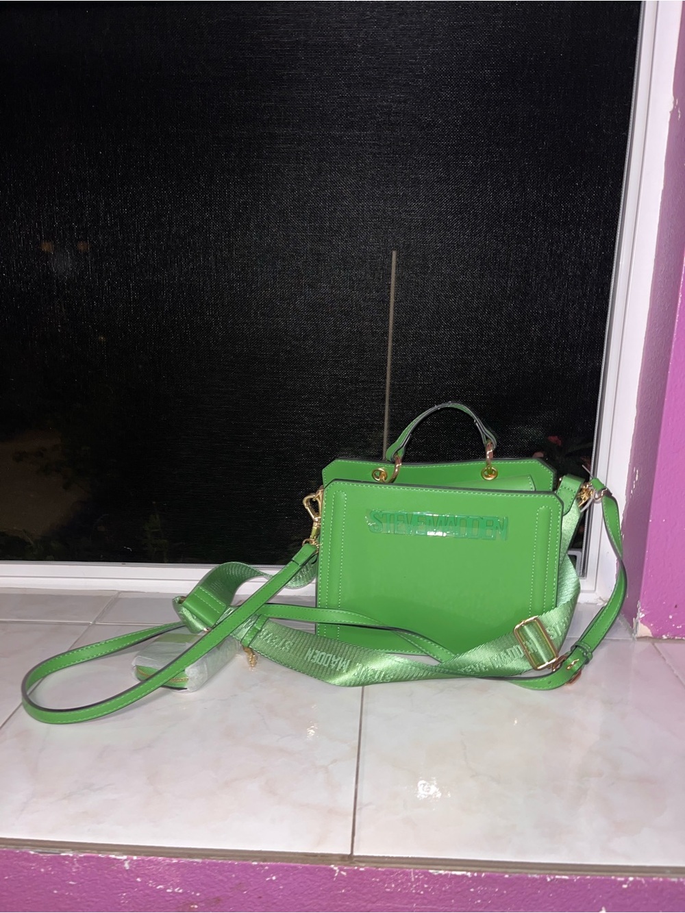 Lime Green Structured Crossbody Bag with Top Handle